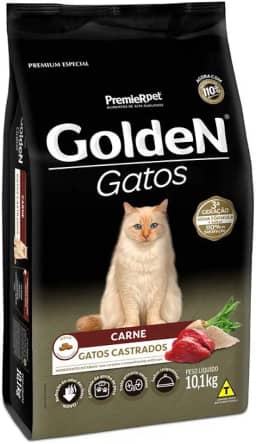 Ração Golden para Gatos Adultos Castrados - 10,1kg Premier Pet Adulto - Sabor Carne