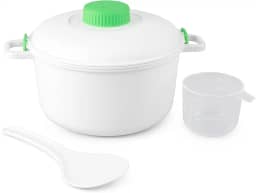 Panela de pressão para micro-ondas – Panela de arroz e vegetais sem BPA de 2,8 L – Refeições rápidas e saudáveis para carnes, peixes, aves – com colher de arroz e copo medidor – Solução rápida para