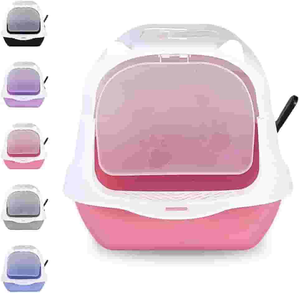 Caixa Areia Fechada Gato Autolimpante Grande Banheiro Pá (Branco/Rosa)