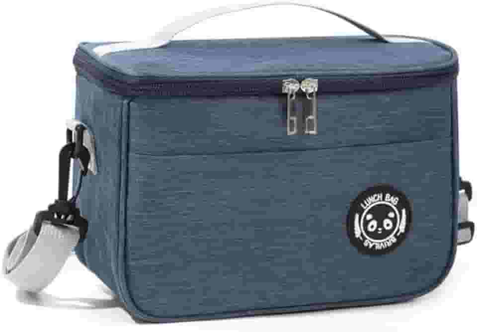 Bolsa Térmica Lancheira com Alça e Bolso Lateral – Para Marmita, Trabalho, Academia, Escola e Passeios (Azul)