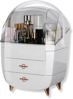 Organizador de Maquiagem Luxo com Gavetas e Tampa Acrílica | Design Moderno, Estrutura Premium em Acrílico e ABS | Amplo Espaço para Cosméticos, Skincare e Acessórios (Branco)