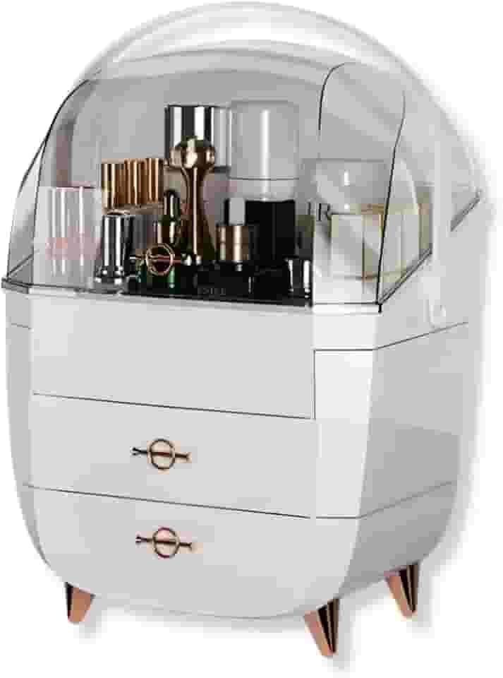Organizador de Maquiagem Luxo com Gavetas e Tampa Acrílica | Design Moderno, Estrutura Premium em Acrílico e ABS | Amplo Espaço para Cosméticos, Skincare e Acessórios (Branco)