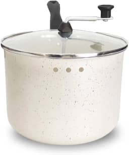 Pipoqueira Antiaderente com Tampa de Vidro Temperado, Branca, 20cm, 3,5L, Revestimento 5 Camadas Teflon, Cabos Baquelite, para Pipoca Caseira