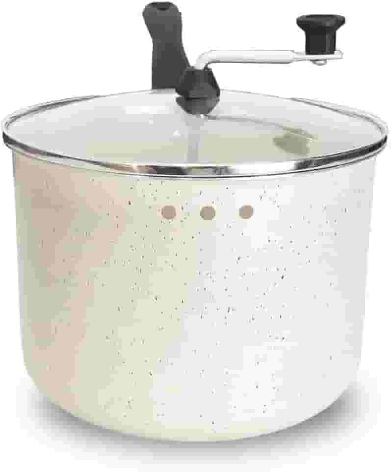 Pipoqueira Antiaderente com Tampa de Vidro Temperado, Branca, 20cm, 3,5L, Revestimento 5 Camadas Teflon, Cabos Baquelite, para Pipoca Caseira