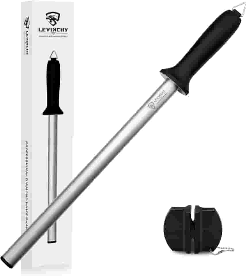 Aço de afiar facas de diamante – Aço de afiação profissional revestido com diamante de 30,5 cm, haste de afiação de facas premium para todas as facas, leve e durável