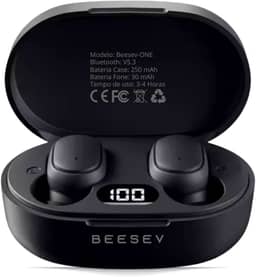 Fone de Ouvido Bluetooth 5.3 TWS Sem Fio Wireless Com Visor Graves Potente Compatível com iOS e Android, Beesev-ONE (Preto)