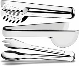 Conjunto de Pegadores em Aço Inox, 20cm, 3 Peças - Pegador para Macarrão, Massas, Salada, Frios e Multiuso, Utensílios de Cozinha Profissionais