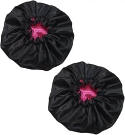 2 toucas de cetim dupla face ajustável toca preta com pink