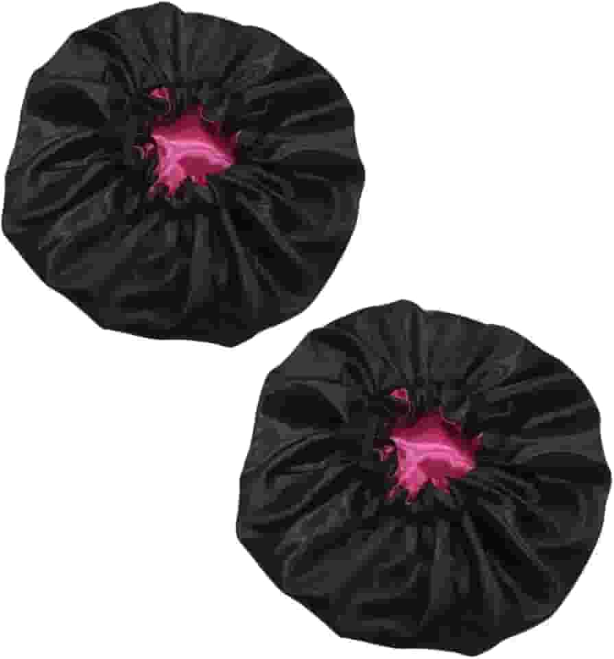 2 toucas de cetim dupla face ajustável toca preta com pink