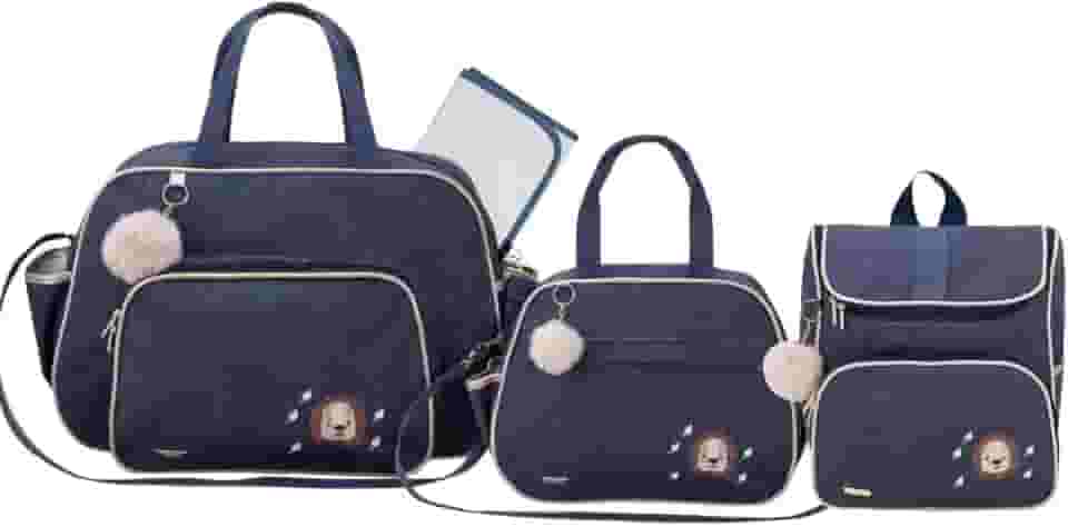 Kit Bolsa Maternidade 3 Peças com Mochila Garden Infantil Espaçosa Impermeável - Espera Feliz Baby (Marinho)