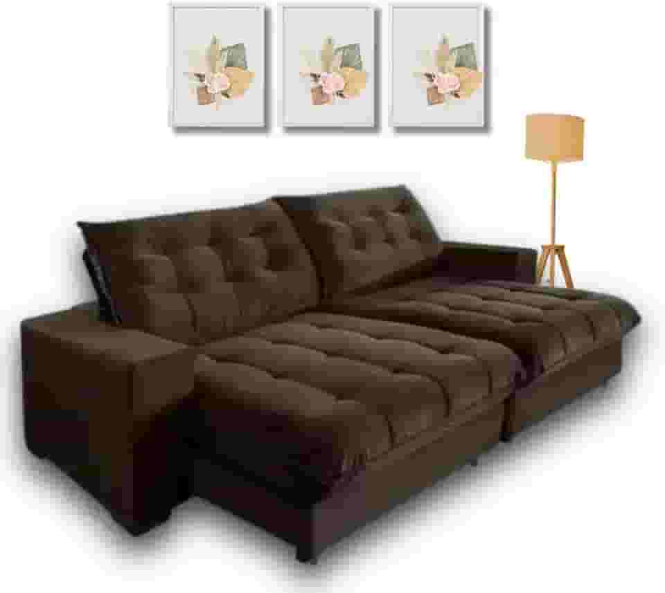 Sofá Retrátil e Reclinável 2,30m com Molas Ensacadas. (Marrom/Café)