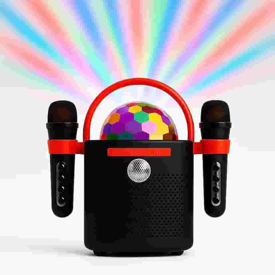 Karaokê Portátil Retrô com Efeitos de Luz de Balada, Festa, Caixa de Som Bluetooth com Microfone e Globo de Luz LED - Entrada Auxiliar, Cartão SD e 10W de Potência – À Prova d’Água IPX6 (Preta)