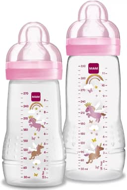 MAM Baby Kit 2 Mamadeiras Easy Active Set, 270ml e 330ml Com Formato Ergonômico e Fácil de Segurar para Crianças 2+ Meses com Bico de Silicone Skinsoft, Rosa