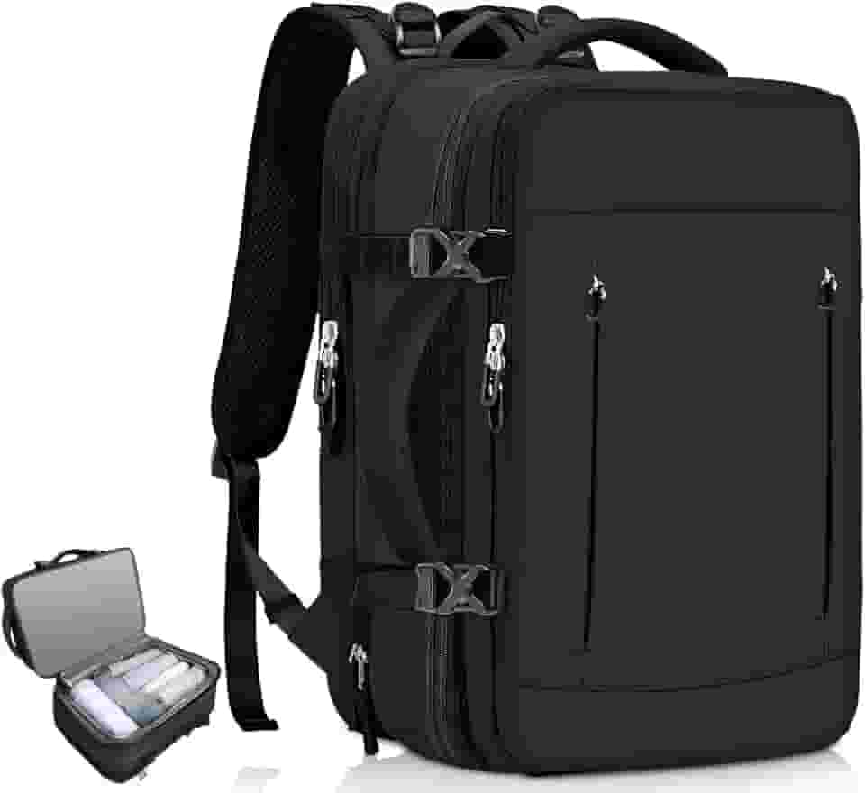 Mochila Expansivel, Mochila Viagem, Grande Capacidade, 45 x 32 x (18-29) cm, com USB, para Trilha e Esportes Ao Ar Livre, À Prova de Respingos, Preto