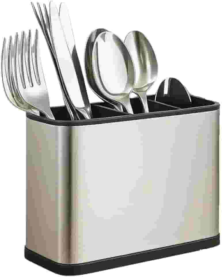 Escorredor Porta Talheres Aço Inox 4 Divisórias com Sistema de Drenagem Design Moderno Organizador de Utensílios de Cozinha Pia