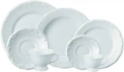 Serviço de Jantar Chá Café 42 peças em Porcelana. Modelo Redondo com Relevo Pomerode. Branca. Fabricado pela Schmidt.