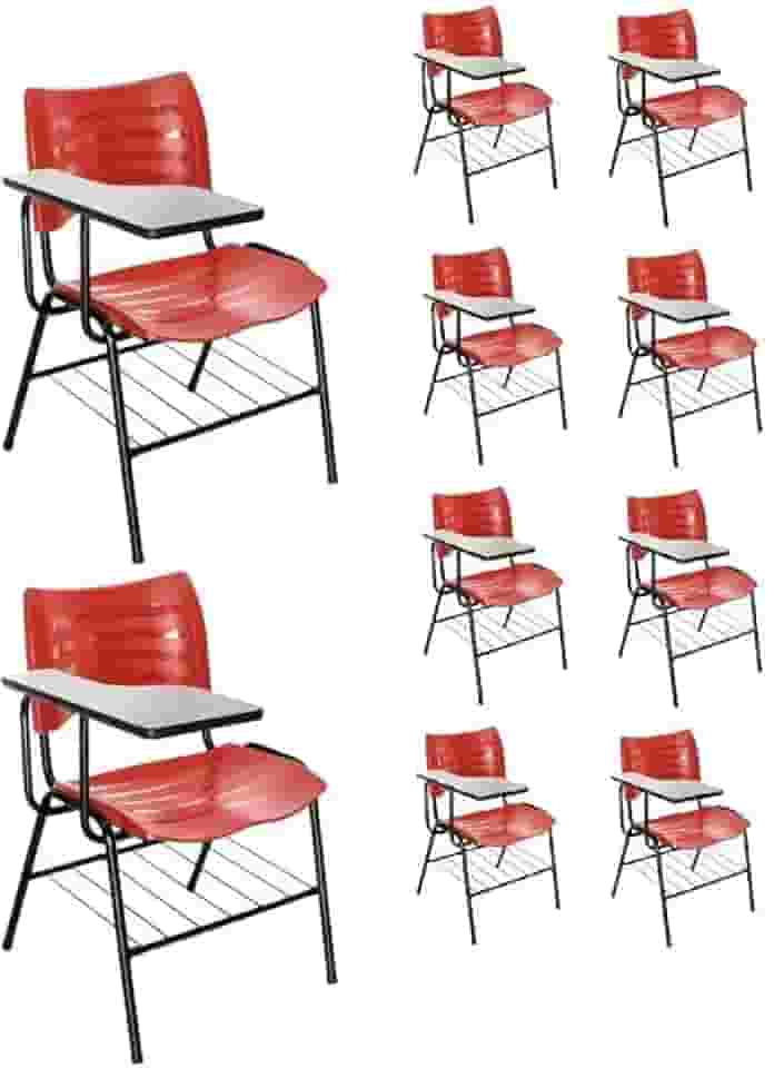 KIT 10 Cadeiras Universitárias Vermelho com porta livros