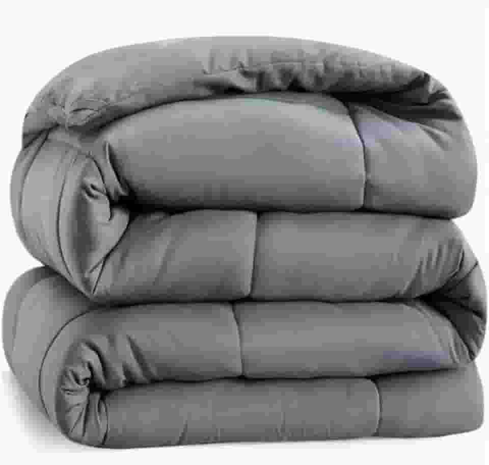 Edredom Casal Cinza Dupla Face 2,45 x 2,25m. Toque de Plumas. Extra Macio, Tecido Aveludado