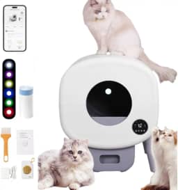 Caixa de areia automática inteligente para gatos Caixa de areia autolimpante silenciosa, controle de odor 95L grande capacidade, compatível com vários gatos, controle de aplicativos, sensores de