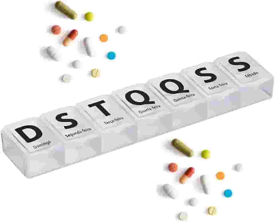 Porta Comprimidos Semanal Medicamentos Remédios Suplementos Vitaminas Cápsulas Organizador Estojo Caixa Pillbox Portátil Espaçoso Separador Prático Uso Diário