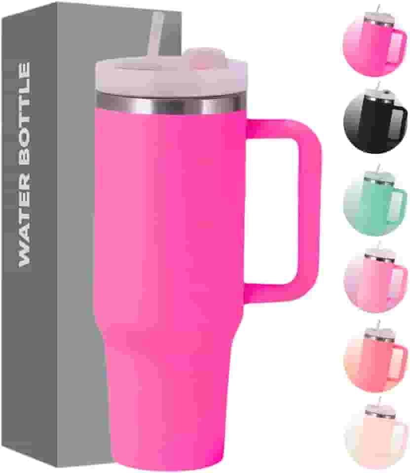 Copo Térmico com Tampa 1200 Ml Caneca Garrafa Térmica Com Canudo - Inox Parede Dupla (Pink)