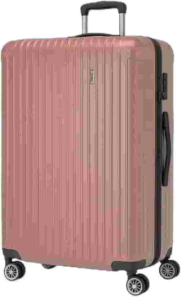 Mala de Viagem Holysun, Rígida, 4 Rodas Giratórias (Rosa, Grande)