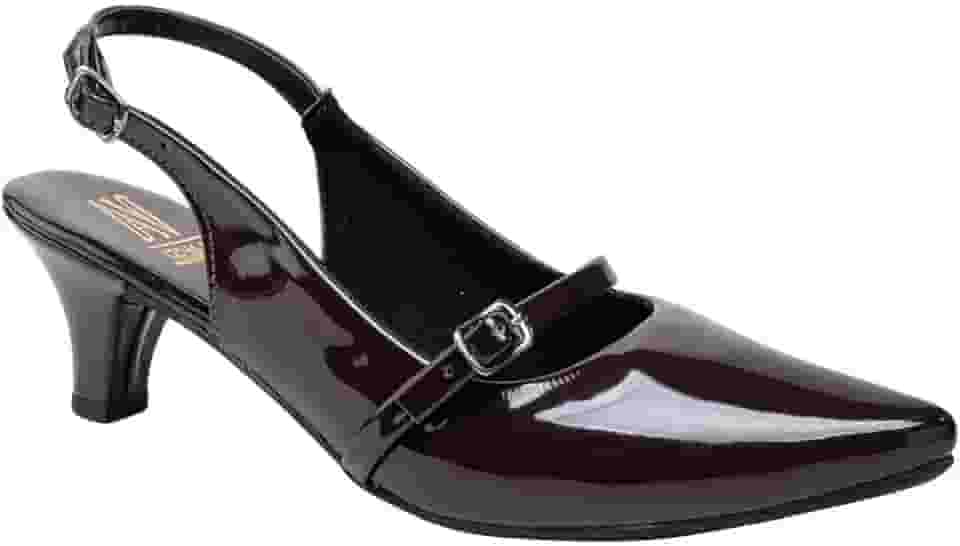 Sapato Slingback Feminino, Scarpin Salto Fino, Bico Fino, Social, Confortável Via Angel 9501.