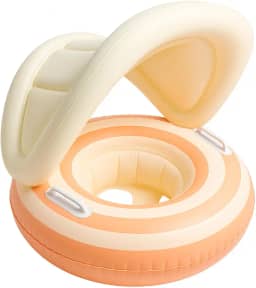 Boia Infantil Piscina Bebê Criança Bote Listrada Inflável com Pezinho e Cobertura de Proteção para Crianças 6 Meses à 5 Anos Acabamento Premium