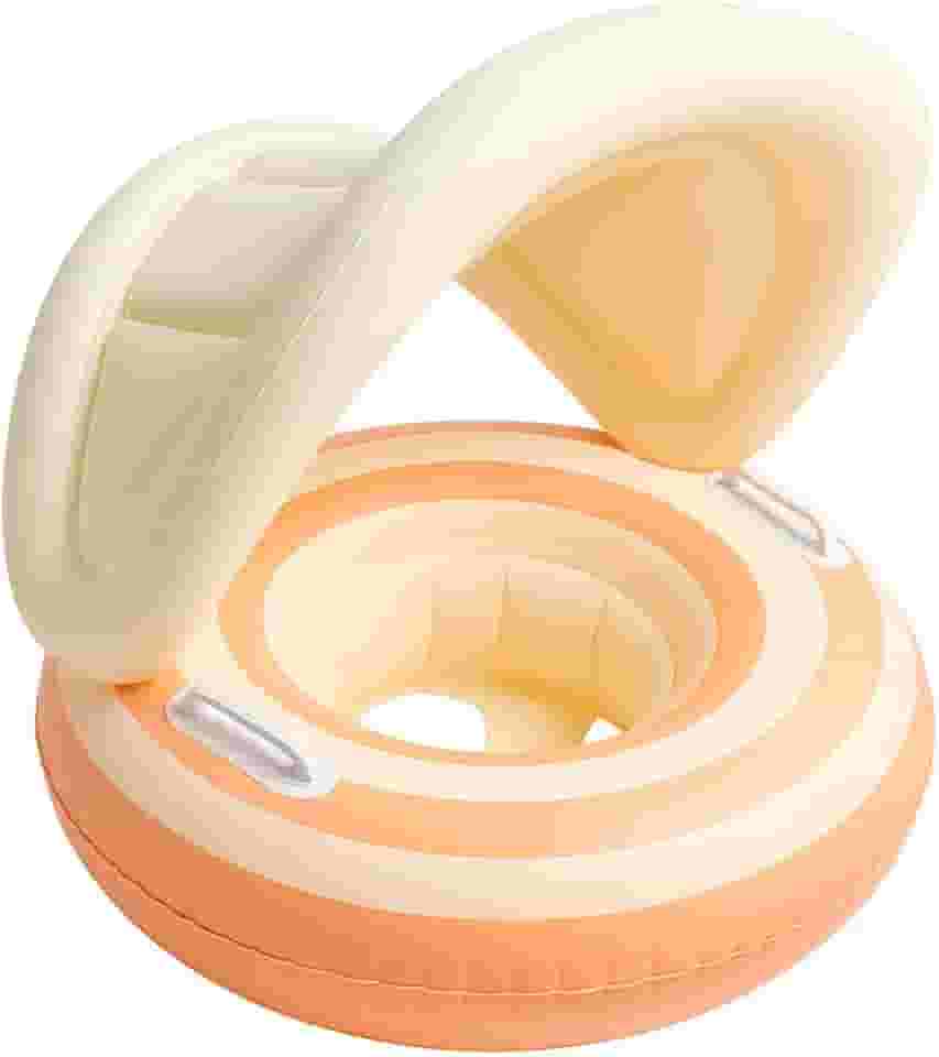 Boia Infantil Piscina Bebê Criança Bote Listrada Inflável com Pezinho e Cobertura de Proteção para Crianças 6 Meses à 5 Anos Acabamento Premium