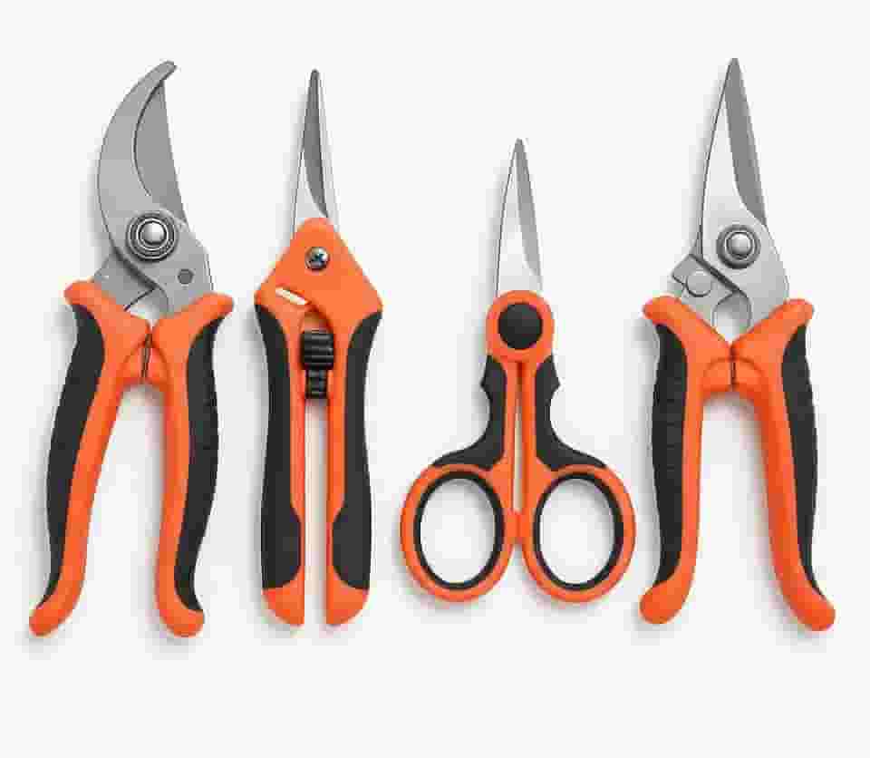 Kit 4 Tesouras de Poda Profissional Aço Inox com Cabo Plástico Ergonômico Jardinagem, Pomar e Horta Cor Laranja Corte Preciso e Durável De Poda Para Jardinagem Galhos Folhas Plantas
