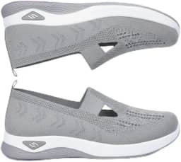 Tênis Ortopédico Feminino Confortável em Tecido Respirável, Suporte de Arco, Sola Macia, Para Caminhada e Corrida, CINZA (Nº 36 ao 39)