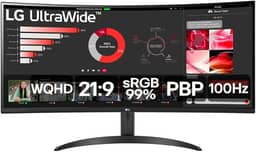 Monitor LG UltraWide Curvo - Tela VA de 34”,2K WQHD 3440 x 1440, 21:9, sRGB 99%, HDR10, PBP, OnScreen Control, Modo Leitura e Flicker Safe, 100Hz, AMD FreeSync™ - 34WR50QC-B