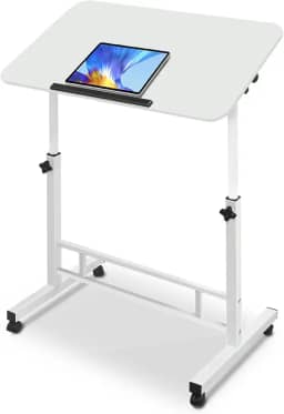Aconcept Mesa de mesa inclinável pequena dobrável de 81 x 40 cm, altura de elevação de 63,5 a 111,8 cm, mesa com rodinhas portátil branca para laptop, mesa compacta para computador de altura ajustável