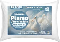 Travesseiro Pluma de Ganso Sintética, 50x70cm, Branco, Micropercal 200 Fios, Anti-Alérgico