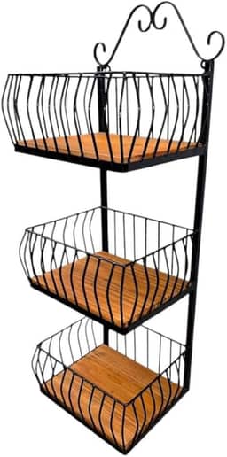 fruteira quadrada de parede 3 andares em ferro e madeira