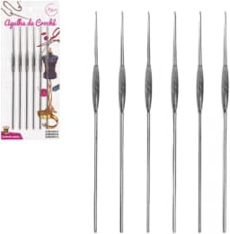 Kit 06 Agulhas Niqueladas Metal Crochê Nº01 Nº02 Nº06 ART HOUSE