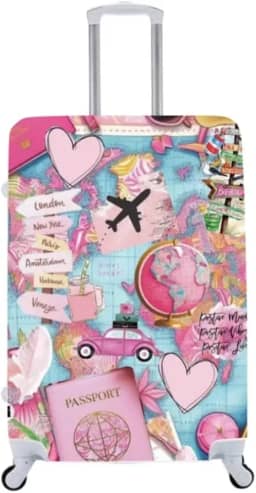 Capa de Mala Personalizada Mapas Mundi Estilo e Proteção Para Suas Viagens Bagagem (P - M - G) (1, G- Até 82 C)