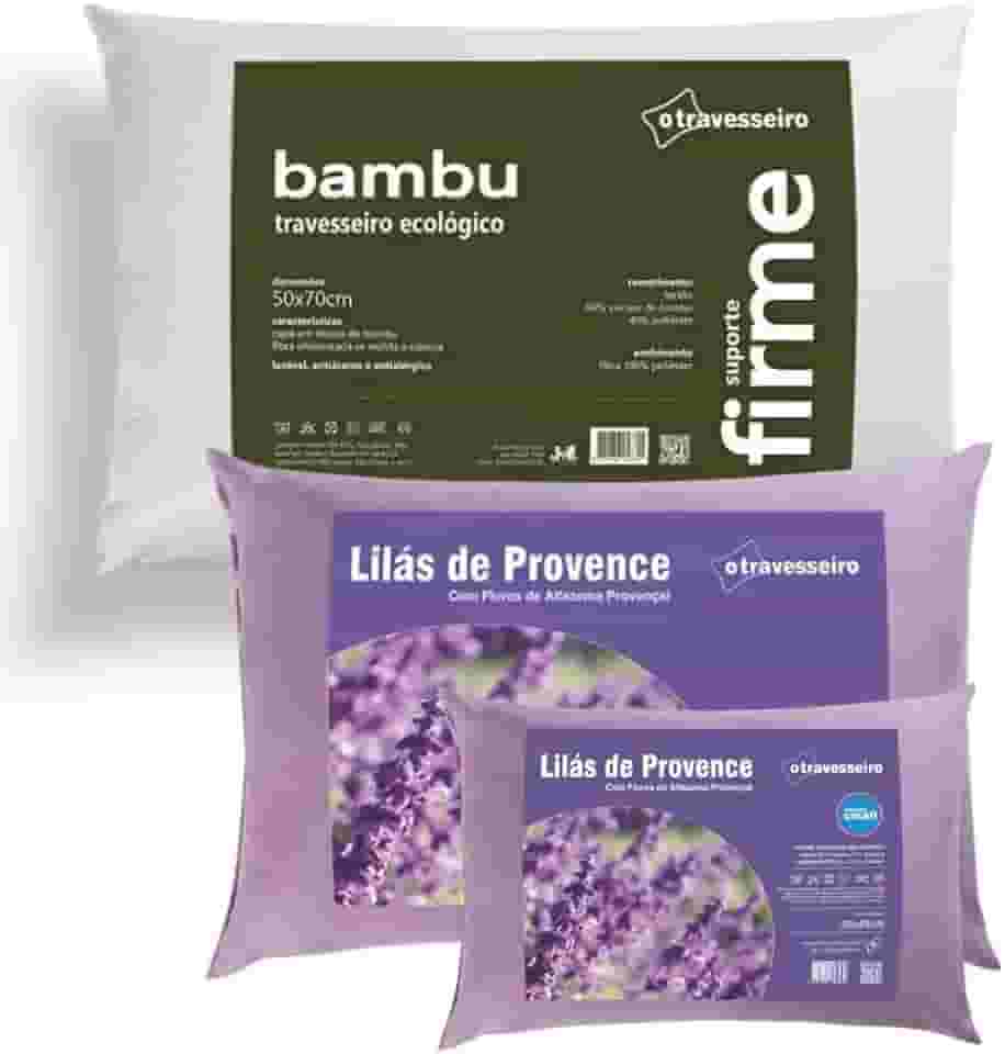 Combo Travesseiros Casal Ele & Ela Antialérgico Fibra de Bambu 50x70cm, Lilás de Provence 50x70cm Antiácaro Lavável