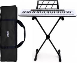 Kit Teclado Arranjador Kobe KB-150 WH Branco 5/8 61 Teclas Com Suporte e Capa Preta