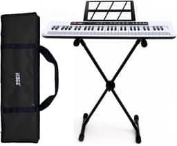 Kit Teclado Arranjador Kobe KB-150 WH Branco 5/8 61 Teclas Com Suporte e Capa Preta