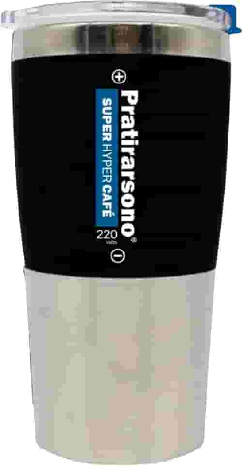 Copo Térmico Viagem Inox 450ml com Tampa Personalizado Café Frase Divertida Pratirarsono Super Hyper 220volts Portátil Presente Criativo Trabalho Academia Escritório Escola Faculdade