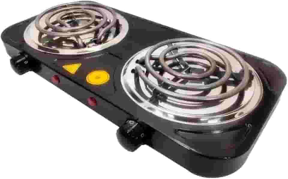 Fogareiro Elétrico Portátil 2 Bocas 2000W 220V – Fogão Cooktop de Mesa para Camping, Viagem e Uso Doméstico (Preto)