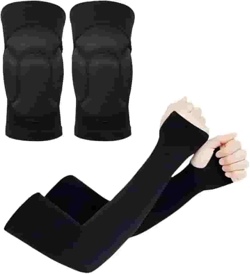 Kit Manguito Proteção UV50+ Manga Longa + Joelheira Anti-impacto Vôlei Futsal Handball Pares Unissex