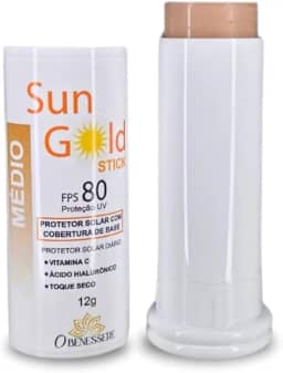 Protetor Solar em Bastão FPS 80 Sun Gold Stick - Toque Seco, Cobertura Natural, Vitamina C - O Benessere Nutrition | Cor: Médio | 12 gramas |