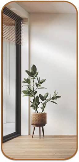 Espelho de Corpo Inteiro Retangular Cantos Arredondado 110x53 – Elegância e Amplitude para Seu Ambiente (Caramelo)