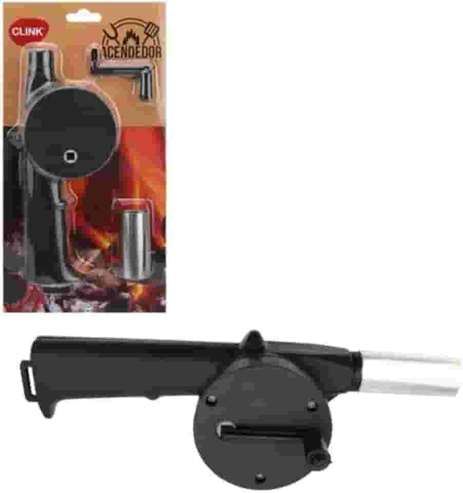 Soprador Manual para Churrasqueira e Lareira, Acendedor com Manivela, Ventilador de Carvão em Preto