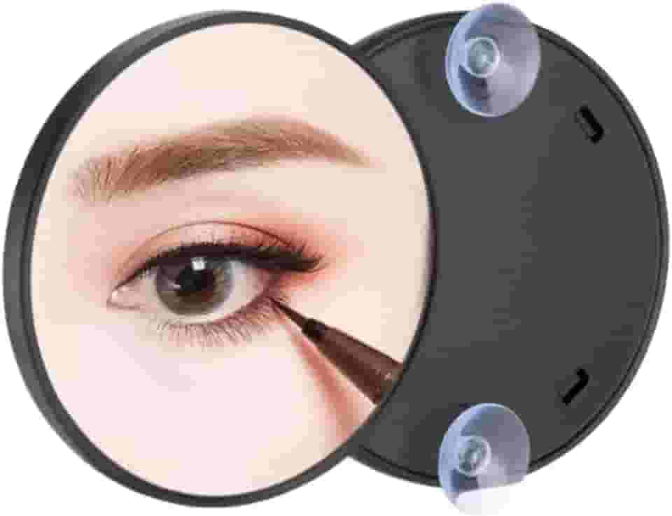 Espelho de Aumento 10x para Maquiagem e Barbear com Ventosas para fixação (Preto)