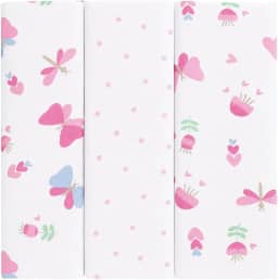 Kit 3 Cueiros Bebê 100% Algodão 80x50cm – Macio, Confortável, Estampado – Ideal Para Recém-Nascido, Enxoval e Presente Infantil (Branco/Rosa)