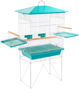 Viveiro Calopsita Mansa Aramado Teto Plástico Epóxi Comedouros Argolas Acessórios com Pé Pedestal (Verde)