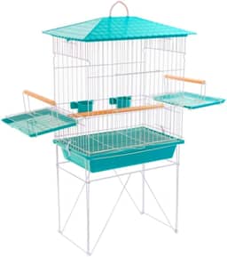 Viveiro Calopsita Mansa Aramado Teto Plástico Epóxi Comedouros Argolas Acessórios com Pé Pedestal (Verde)